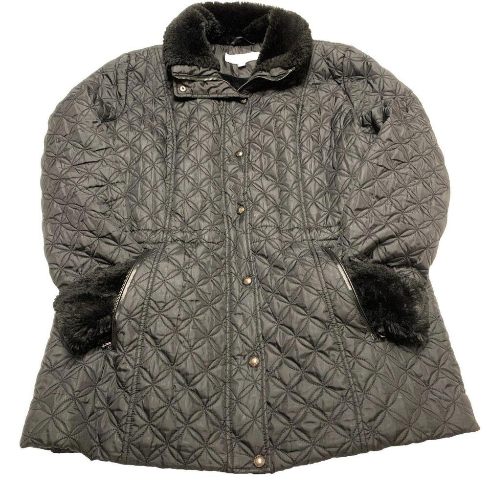 MARC New York Andrew Marc Women’s  XL Faux Fur  Black Quilted Winter Coat Puffer